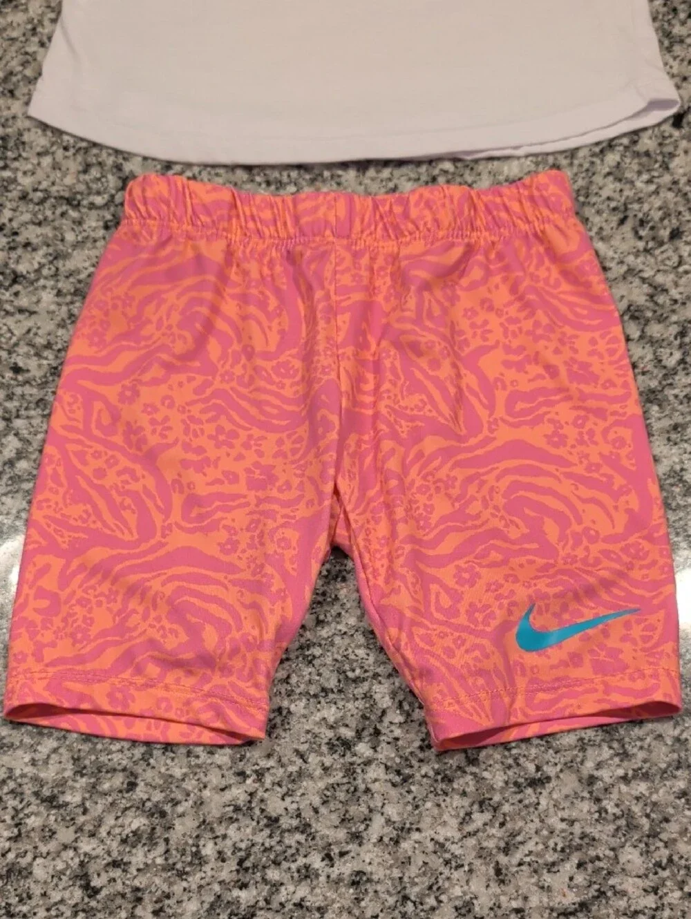 Nike White Tank Top & Pink/Orange Patterned Shorts Kids Pajama Set